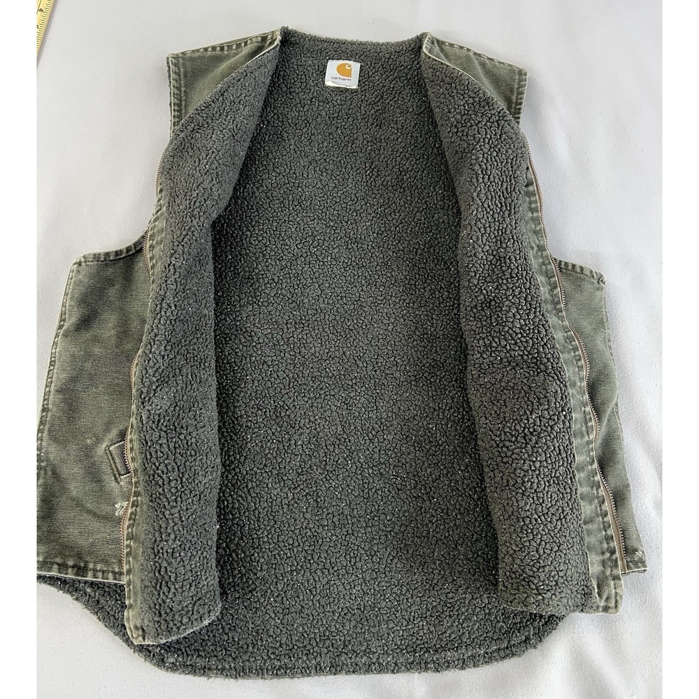 Vtg Carhartt Vest Men's Moss Green Duck Canvas Sherpa Lined Y2K - Picture 6 of 14